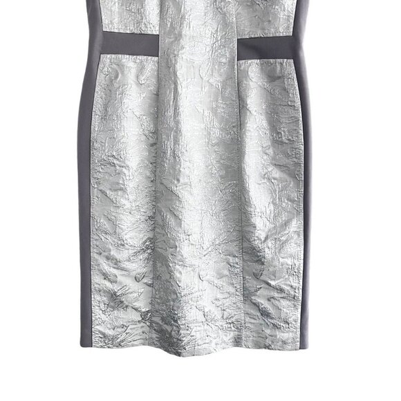 NWT Hilton Hollis Dress Size 10 White Silver Metallic Gray Mix Floral Jacquard - Picture 4 of 16